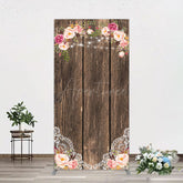 Aperturee - Aperturee Wooden Floral Lace Pattern Wedding Rectangle Backdrop